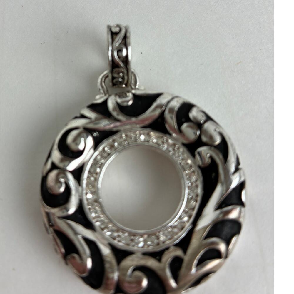 Pendant Annette Round Scroll Filigree Rim Rhinestones Donut shaped 1.25" Dia.